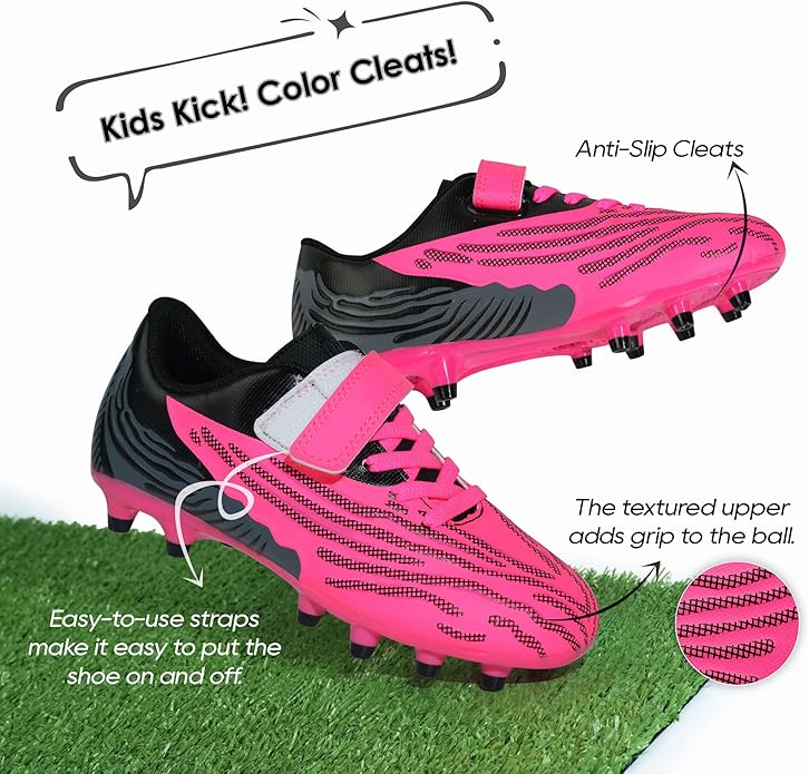 brooman Kids Firm Ground Soccer Cleats Boys Girls Athletic Football Shoes