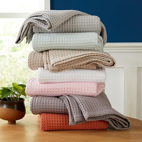 100% Cotton Waffle Weave Bed Blanket | Soft, Breathable, and Lightweight Blanket for All-Season | Perfect for Layering | Brielle Collection (King, ICY Blue)