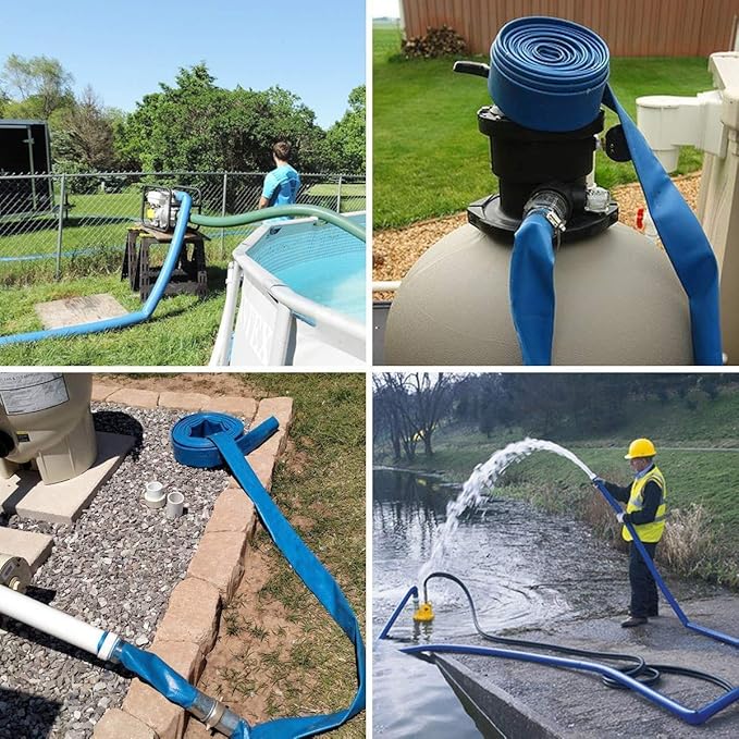Eastrans 2.5" x 25 FT Blue PVC Lay-Flat Backwash Hose for Swimming Pools, Heavy Duty Discharge Hose Reinforced Pool Drain Hose, Weather Resistant Ideal for Water Transferring