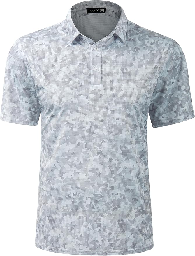 TAPULCO Mens Quick Dry Polo Shirts Camouflage Pattern Performance Athletic Lightweight Breathable Casual Golf Tshirts
