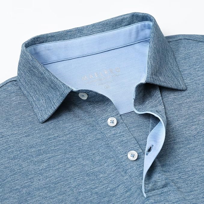 M MAELREG Golf Shirts for Men Short Sleeve Dry Fit Casual Striped Performance Moisture Wicking Collared Mens Polo Shirts