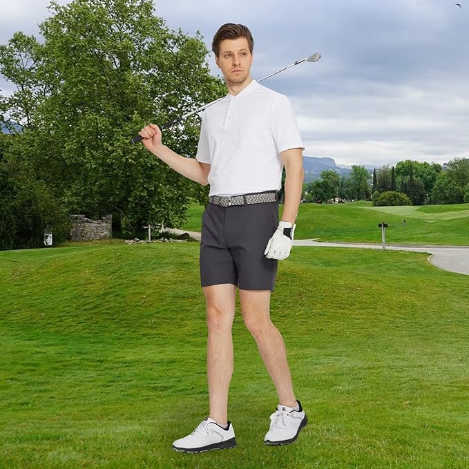 M MAELREG Collarless Golf Shirts for Men Dry Fit Moisture Wicking Performance Solid Casual Mens Henley Shirts Short Sleeve