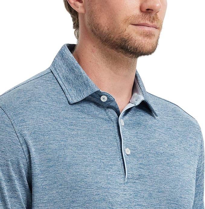 M MAELREG Golf Shirts for Men Short Sleeve Dry Fit Casual Striped Performance Moisture Wicking Collared Mens Polo Shirts