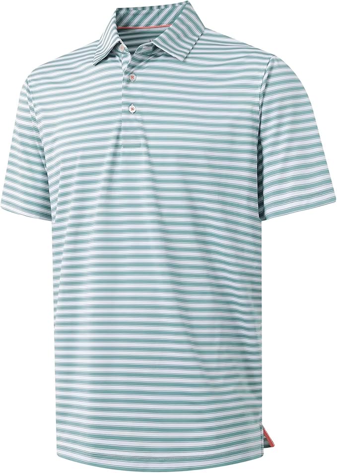 M MAELREG Golf Shirts for Men Short Sleeve Dry Fit Casual Striped Performance Moisture Wicking Collared Mens Polo Shirts