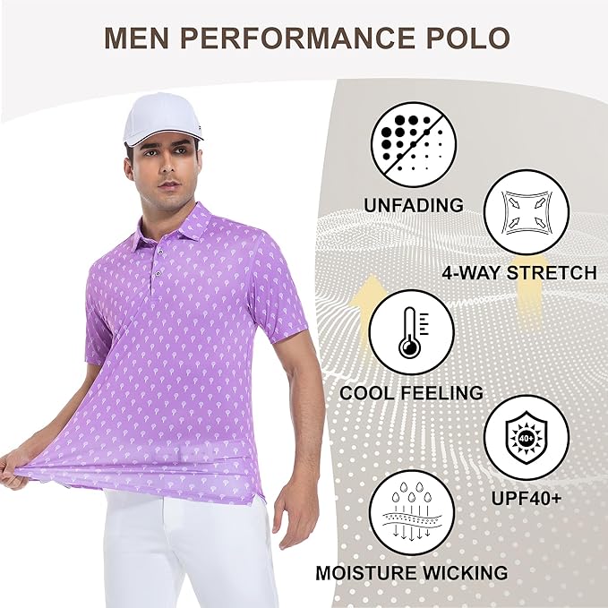 Damipow Premium Golf Shirts for Men Dry Fit Performance Polo Short Sleeve Collared Shirt