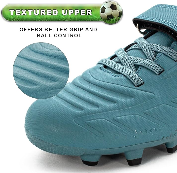 RUNIC Kids Soccer Cleats for Boys and Girls - Small and Big Kid Athletic Outdoor Football Shoes - Firm Ground - Hook and Loop Closure - Black/Gold