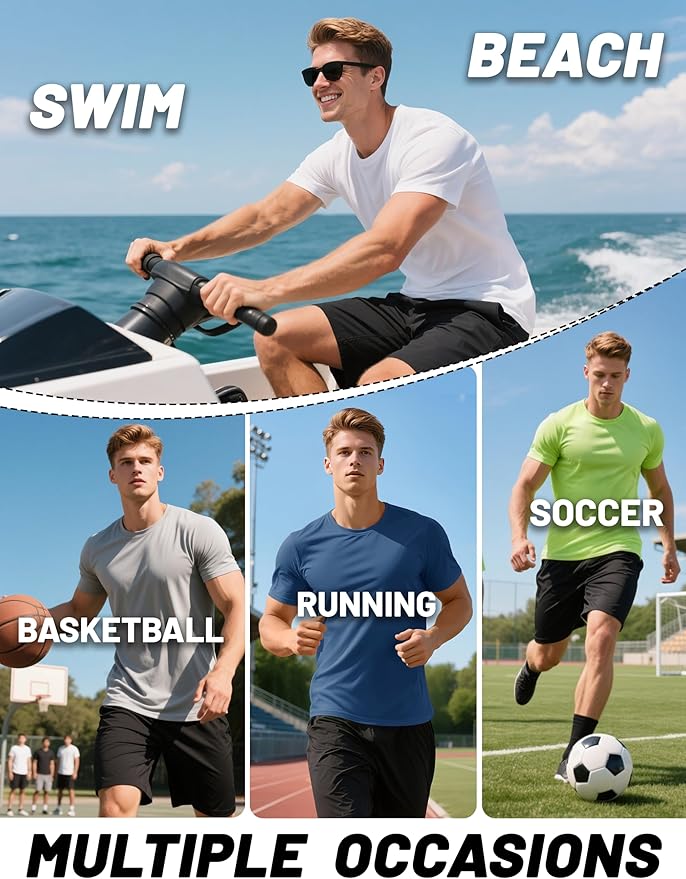 KEFITEVD Men's Short Sleeve UPF 50+ Sun Protection Shirts Quick Dry Rashguard Swim Shirt SPF Workout Fishing Athletic T-Shirt