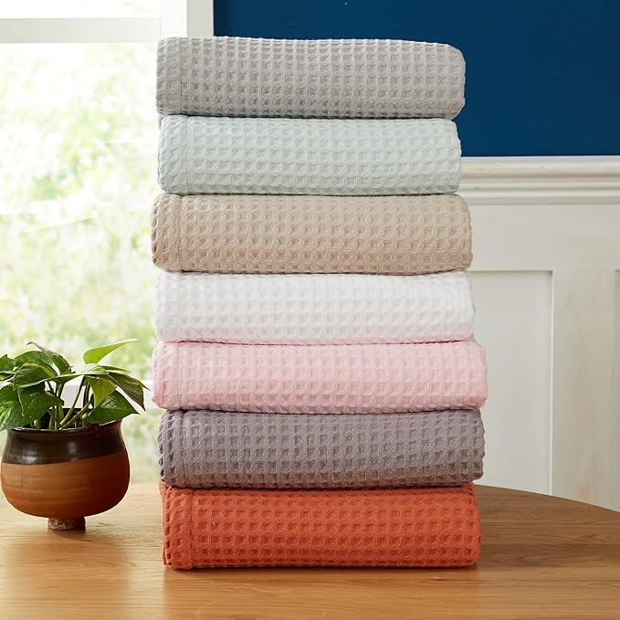 100% Cotton Waffle Weave Bed Blanket | Soft, Breathable, and Lightweight Blanket for All-Season | Perfect for Layering | Brielle Collection (King, Navy)