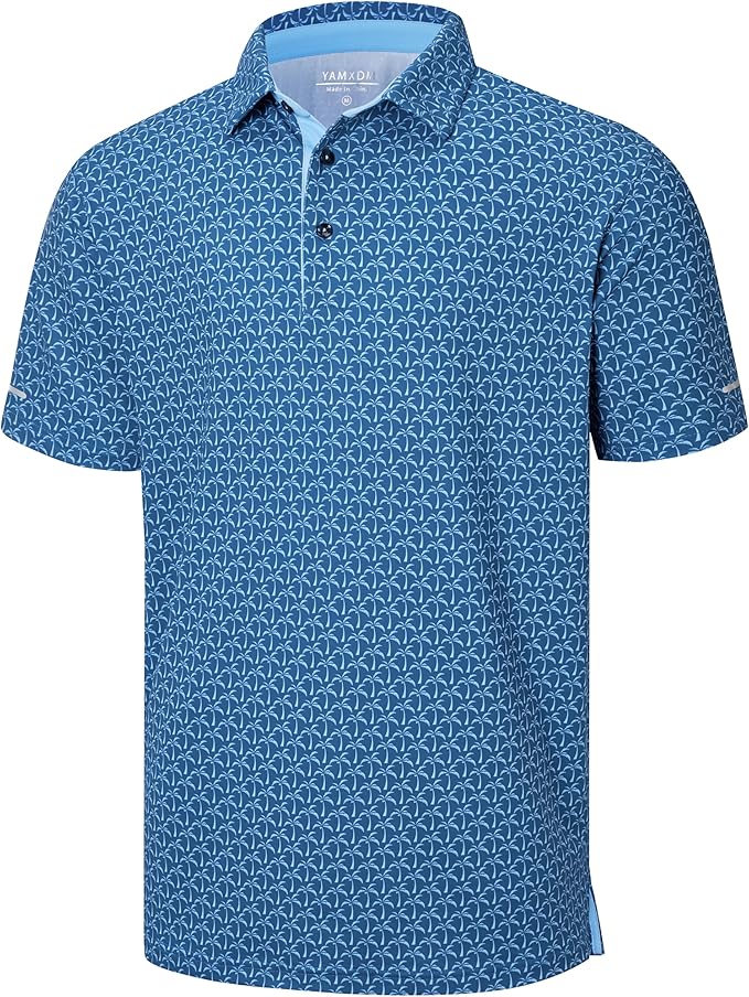 Golf Shirts for Men - Moisture Wicking Short Sleeve Performance Sport Casual Striped Collared Mens Polo Shirt