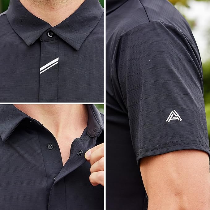 SAMERM Golf Shirts for Men Super Stretch Jacquard Dry Fit Golf Polo Moisture Wicking Short Sleeve Polo Shirts for Men