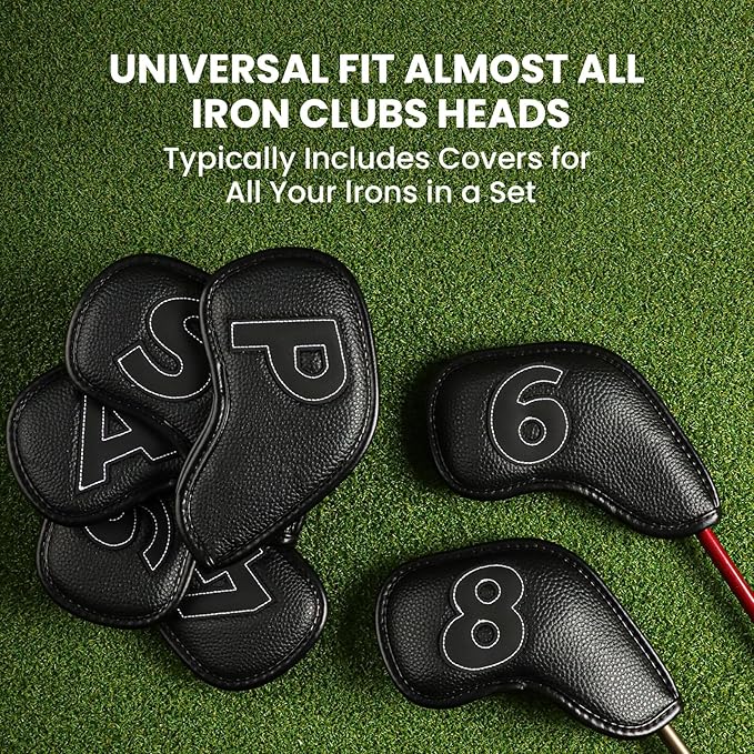 Golf Iron Covers Set Strong Magnetic Closure Value 10 Pack, Double Side Number Synthetic Leather Deluxe Club Headcover, Universal Head Cover Fit Main Irons Clubs for Women Men
