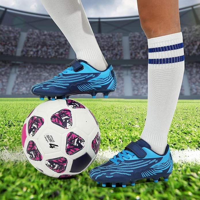 brooman Kids Firm Ground Soccer Cleats Boys Girls Athletic Football Shoes