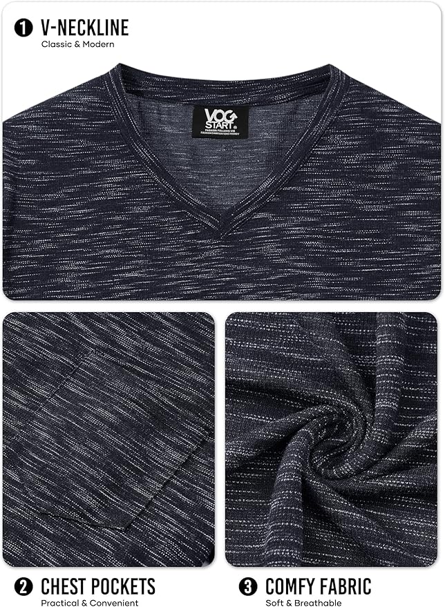 Men's V Neck T Shirts Casual Stylish Fitted Stretch Tee Shirt with Pocket (S-3XL)