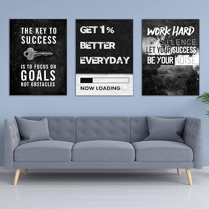 Yetaryy Motivational Poster Inspirational Wall Art 3 Pieces Canvas Painting Lion Artwork for Living Room Office Modern Home Decor Prints Pictures Wall Decor Framed Ready to Hang [72''Wx 36''H]