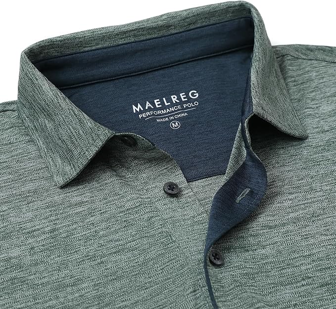 M MAELREG Golf Shirts for Men Short Sleeve Dry Fit Casual Striped Performance Moisture Wicking Collared Mens Polo Shirts