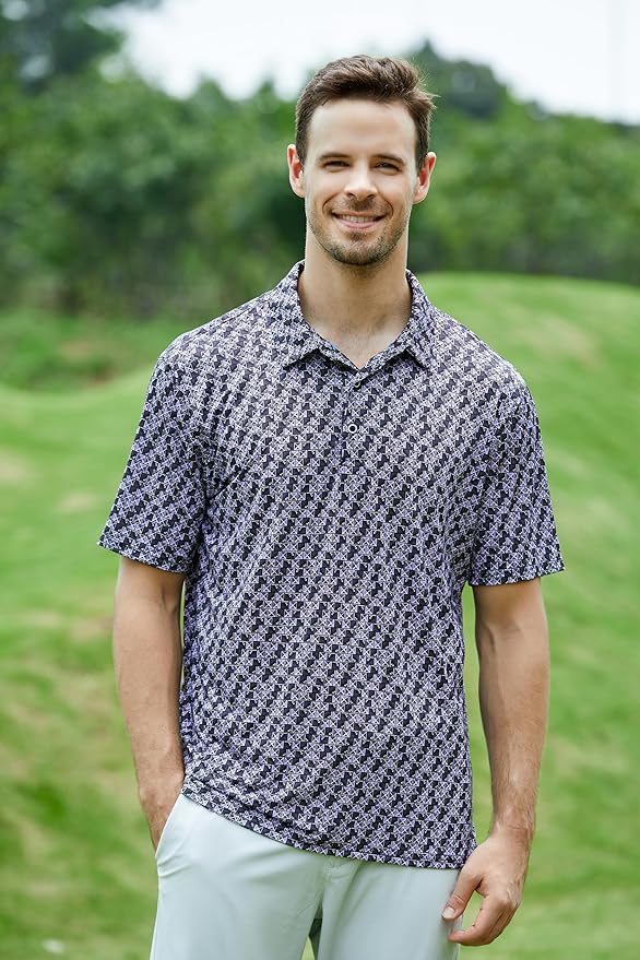 WARHORSEE Golf Polo Shirts for Men Short Sleeve Wrinkle Free 4 Way Stretch Moisture Wicking Performance Collared Tshirts