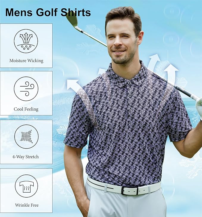 WARHORSEE Golf Polo Shirts for Men Short Sleeve Wrinkle Free 4 Way Stretch Moisture Wicking Performance Collared Tshirts
