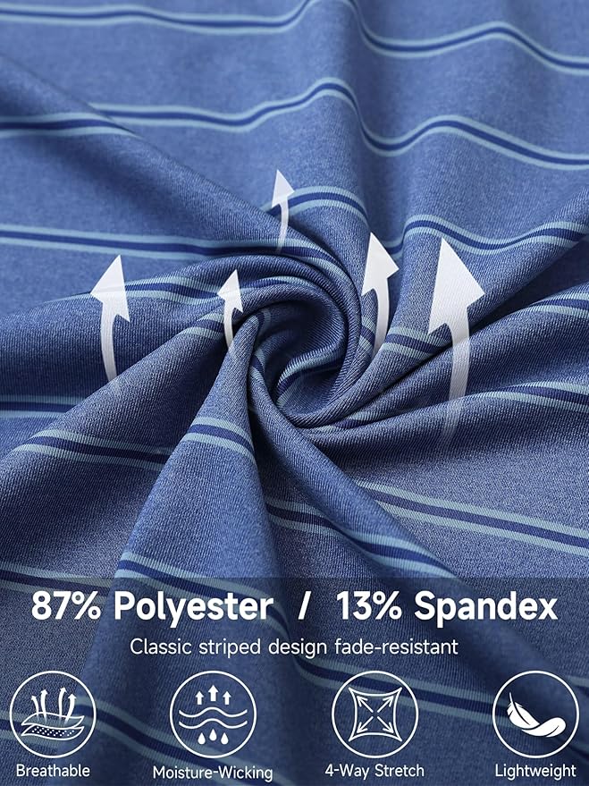 Rouen Polo Shirts for Men Dry Fit Performance Heather Stripe Golf Polo Moisture Wicking Lightweight Breathable Golf Shirts