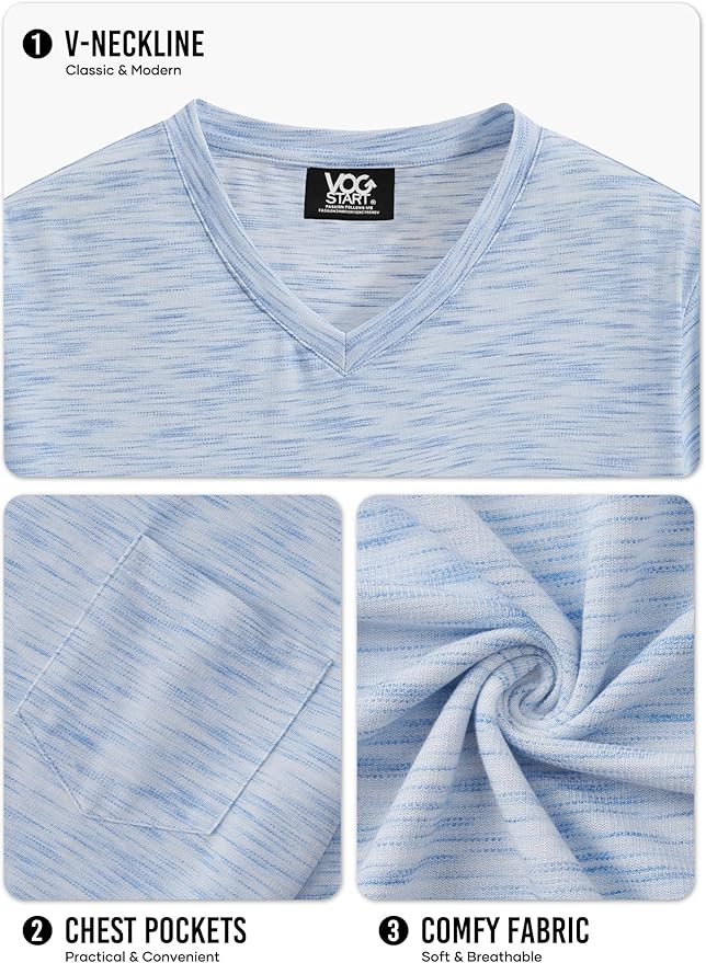 Men's V Neck T Shirts Casual Stylish Fitted Stretch Tee Shirt with Pocket (S-3XL)